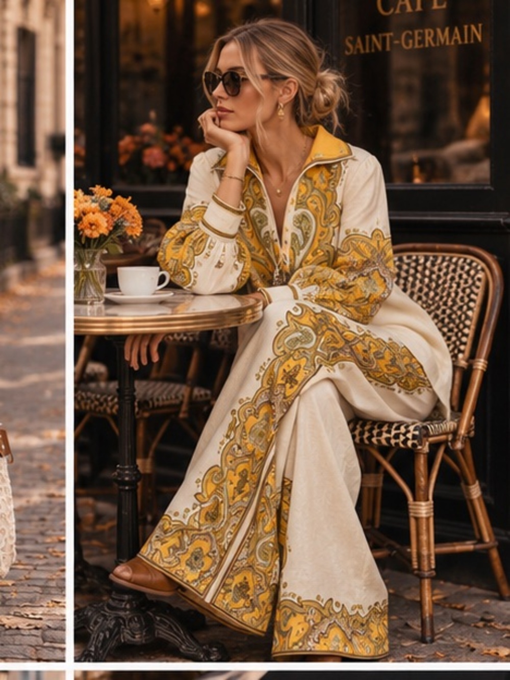 Alemais porter Cream Wide-Leg Set with Gold Paisley Trim